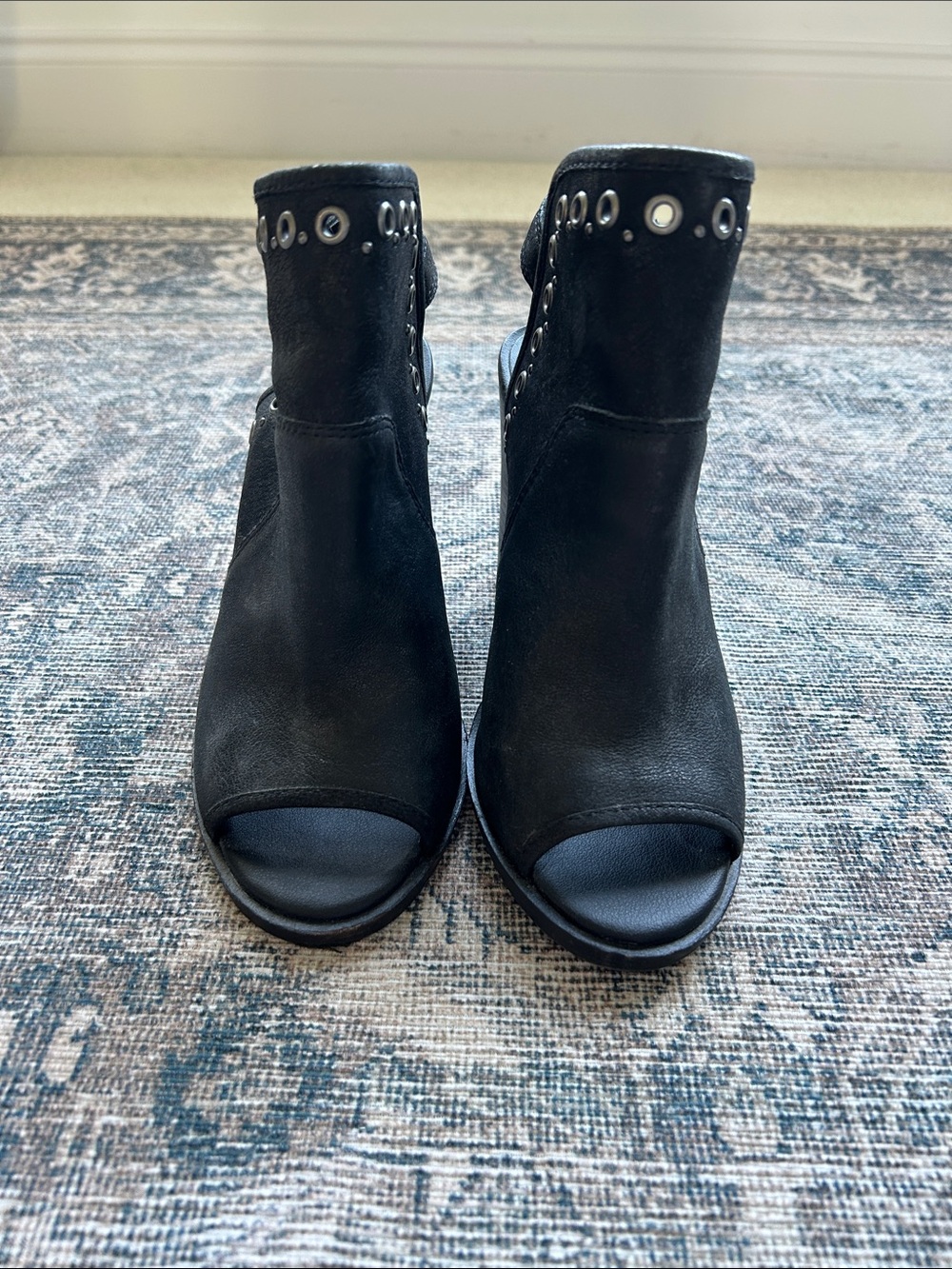 Lucky Brand Black Open-Toe Studded Ankle Mules